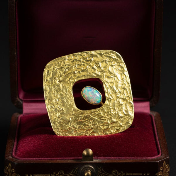 Vintage Ed Wiener 18K Gold Opal Modernist Brooch Pendant