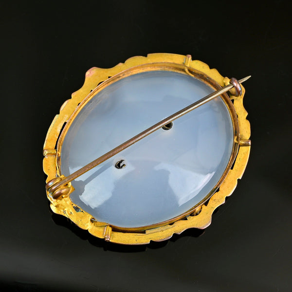 Forget Me Not Cameo Chalcedony Antique Brooch - Boylerpf