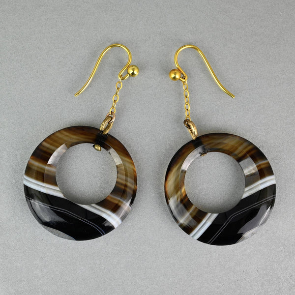 Antique Victorian Scottish Banded Agate Drop Earrings - Boylerpf