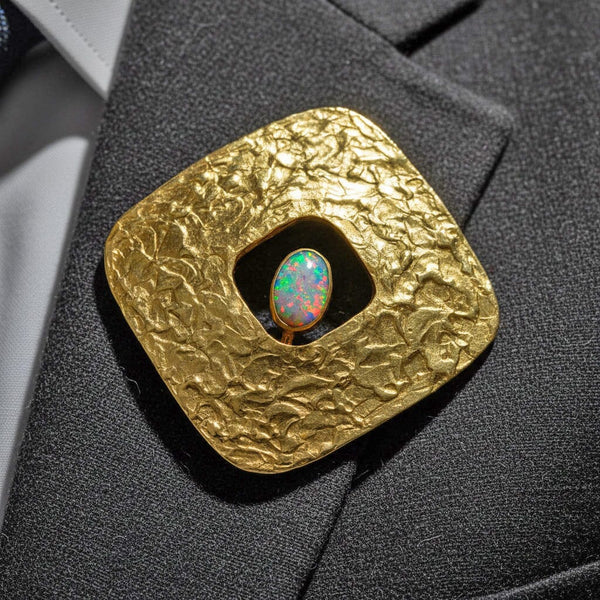 Vintage Ed Wiener 18K Gold Opal Modernist Brooch Pendant