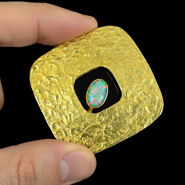 Vintage Ed Wiener 18K Gold Opal Modernist Brooch Pendant