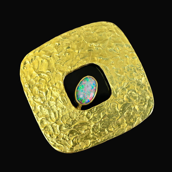 Vintage Ed Wiener 18K Gold Opal Modernist Brooch Pendant