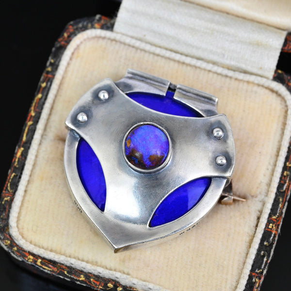 Murrle Bennett & Co Boulder Opal Enamel Jugendstil Brooch, C. 1900 - Boylerpf