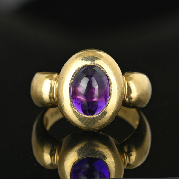 Vintage Domed Amethyst Cabochon Ring in Gold - Boylerpf