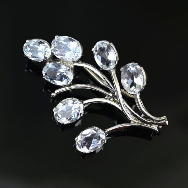 Vintage Silver Flower Cluster Aquamarine Brooch - Boylerpf