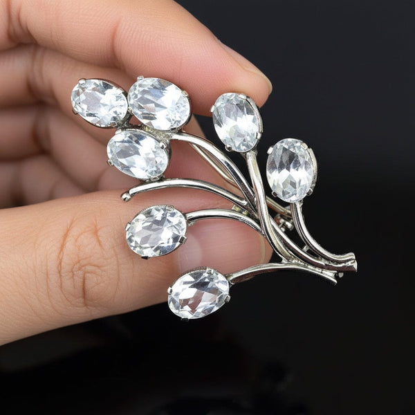 Vintage Silver Flower Cluster Aquamarine Brooch - Boylerpf