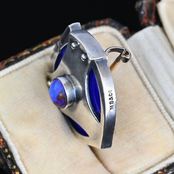 Murrle Bennett & Co Boulder Opal Enamel Jugendstil Brooch, C. 1900 - Boylerpf