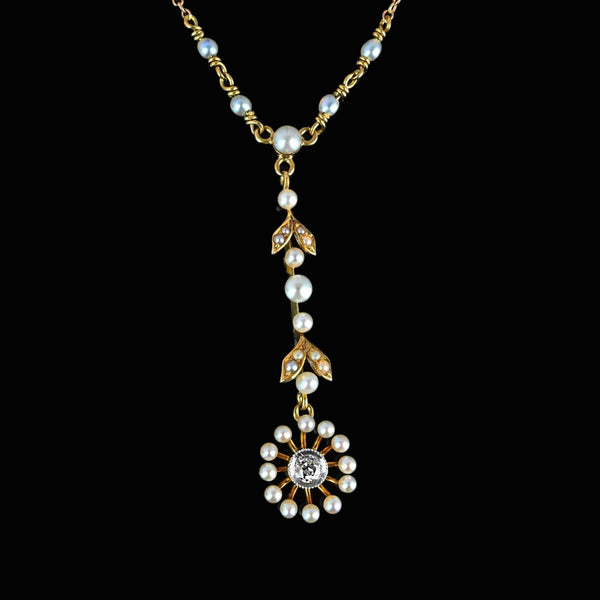 Antique Pearl Target Diamond Lavaliere Necklace - Boylerpf