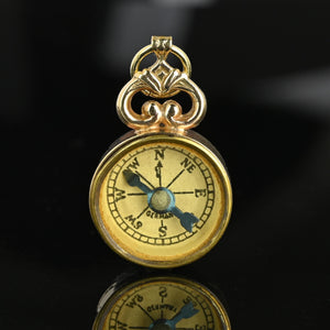 Gold Poseidon Embossed Working Compass Pendant - Boylerpf