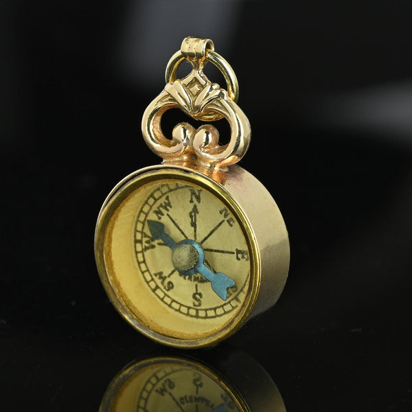 Gold Poseidon Embossed Working Compass Pendant - Boylerpf