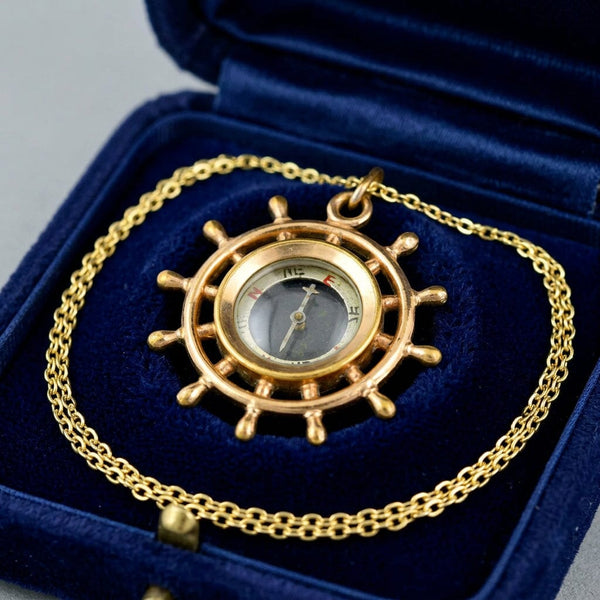 Antique Edwardian Rolled Gold Compass Fob Pendant