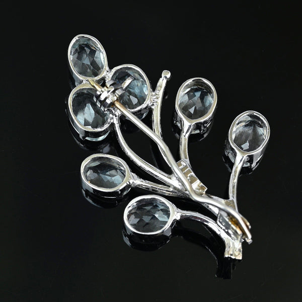 Vintage Silver Flower Cluster Aquamarine Brooch - Boylerpf