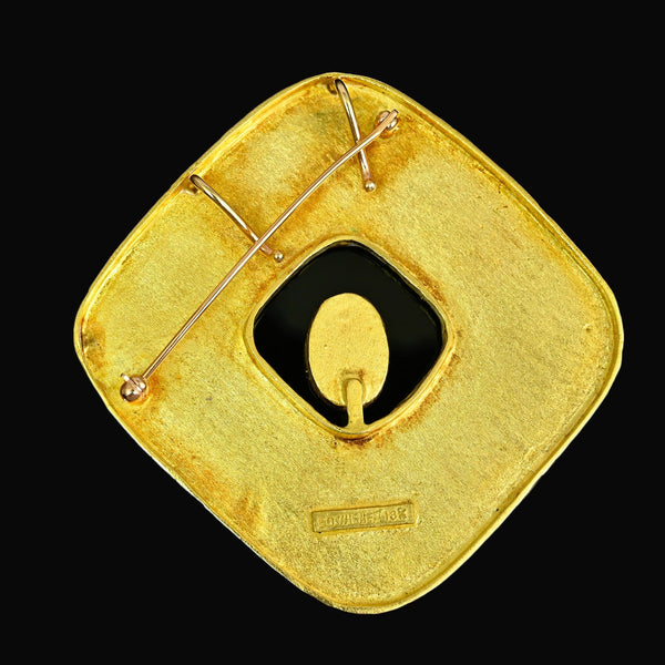 Vintage Ed Wiener 18K Gold Opal Modernist Brooch Pendant
