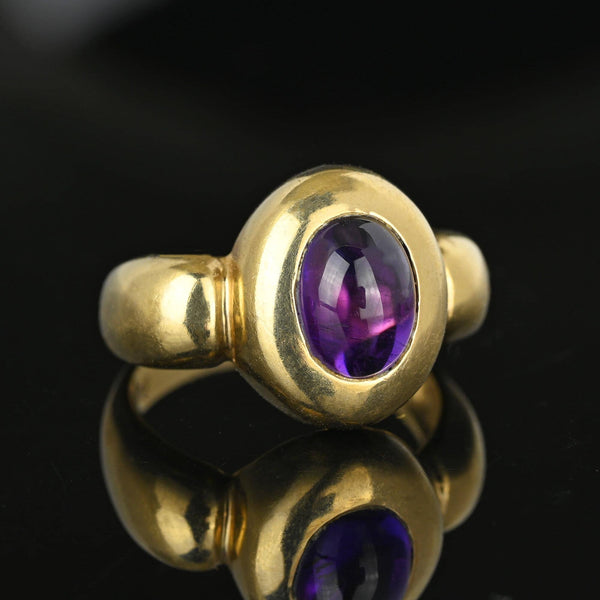 Vintage Domed Amethyst Cabochon Ring in Gold - Boylerpf