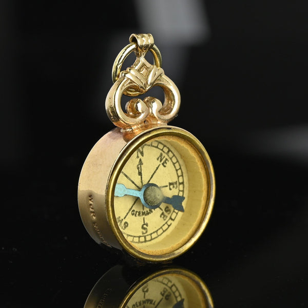 Gold Poseidon Embossed Working Compass Pendant - Boylerpf