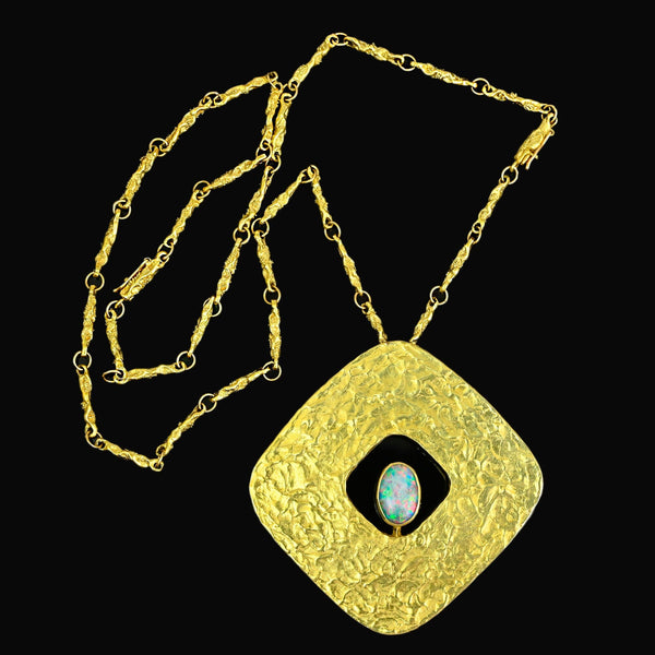 Vintage Ed Wiener 18K Gold Opal Modernist Brooch Pendant