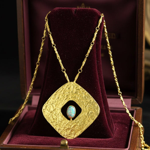 Vintage Ed Wiener 18K Gold Opal Modernist Brooch Pendant