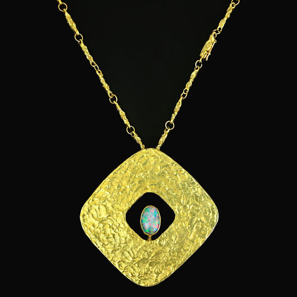 Vintage Ed Wiener 18K Gold Opal Modernist Brooch Pendant