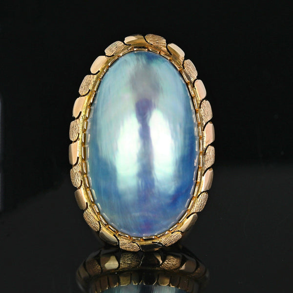Vintage 14K Gold Large Blue Baroque Mabe Pearl Ring - Boylerpf