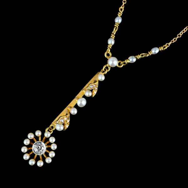 Antique Pearl Target Diamond Lavaliere Necklace - Boylerpf