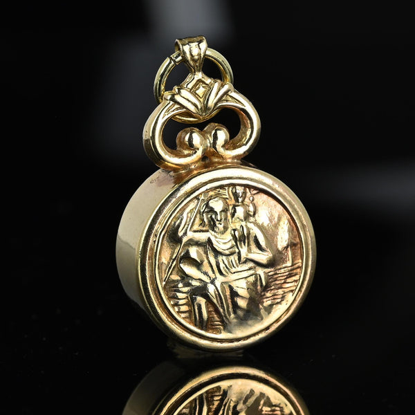 Gold Poseidon Embossed Working Compass Pendant - Boylerpf