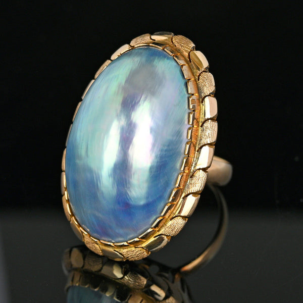 Vintage 14K Gold Large Blue Baroque Mabe Pearl Ring - Boylerpf