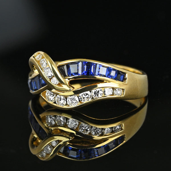 Vintage 14K Gold Ribbon Style Diamond Sapphire Ring - Boylerpf