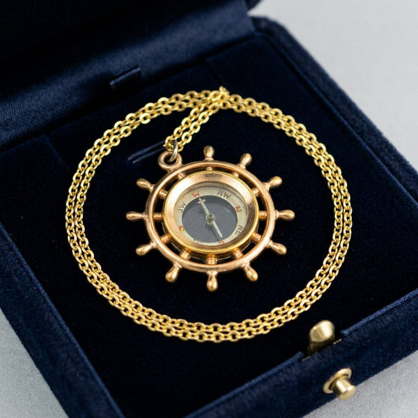 Antique Edwardian Rolled Gold Compass Fob Pendant