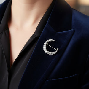 Victorian Silver Diamond Paste Crescent Moon Brooch Pendant - Boylerpf