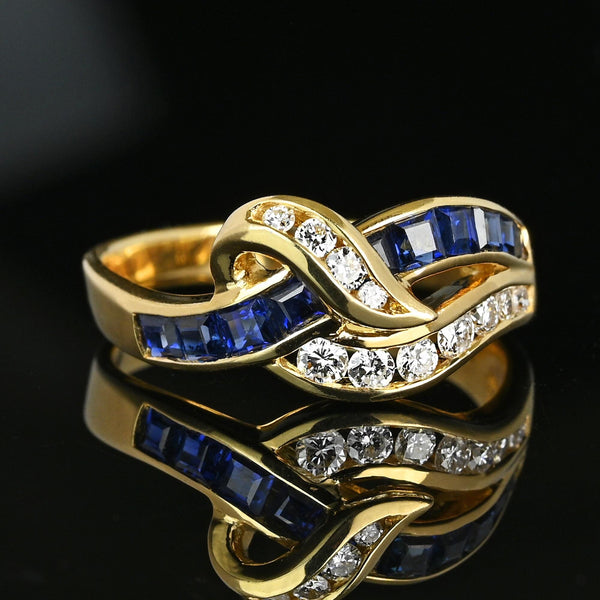 Vintage 14K Gold Ribbon Style Diamond Sapphire Ring - Boylerpf