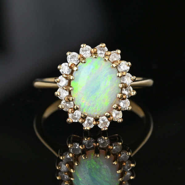 Vintage 14K Gold Halo Opal Cluster Cocktail Ring - Boylerpf