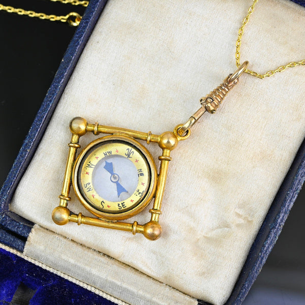 Antique Rolled Gold Victorian Working Compass Pendant Fob - Boylerpf