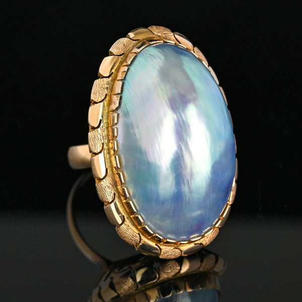 Vintage 14K Gold Large Blue Baroque Mabe Pearl Ring - Boylerpf