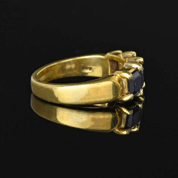 Vintage Wide 18K Gold Step Cut Sapphire Ring Band - Boylerpf