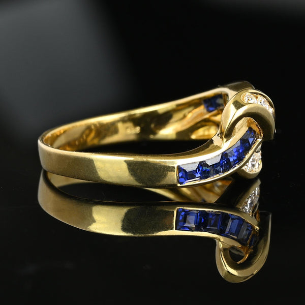 Vintage 14K Gold Ribbon Style Diamond Sapphire Ring - Boylerpf