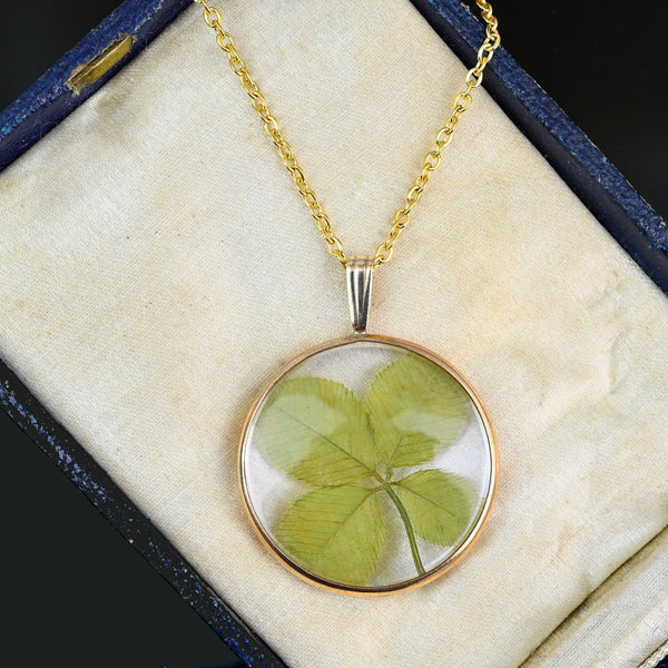 Vintage 9K Gold Double Sided Four Leaf Clover Pendant - Boylerpf