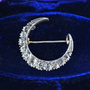Victorian Silver Diamond Paste Crescent Moon Brooch Pendant - Boylerpf