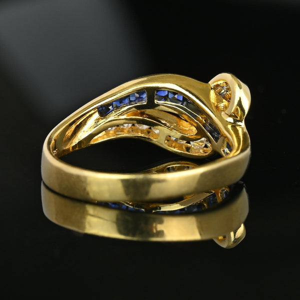 Vintage 14K Gold Ribbon Style Diamond Sapphire Ring - Boylerpf