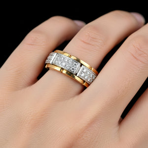 Heavy Vintage Diamond 18K Gold Ring Band, Spinner Center - Boylerpf