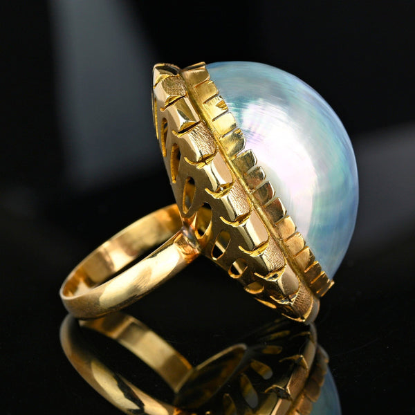 Vintage 14K Gold Large Blue Baroque Mabe Pearl Ring - Boylerpf