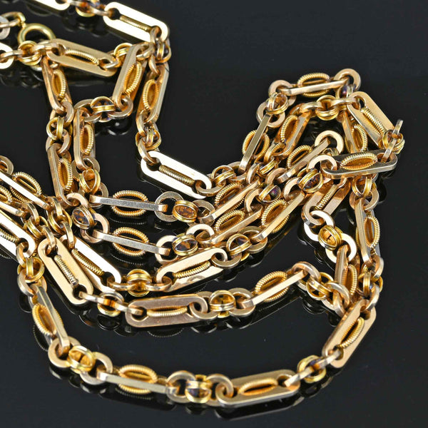 DEPOSIT Antique Fancy Link 14K Gold Chain Necklace, 40.9 gms - Boylerpf