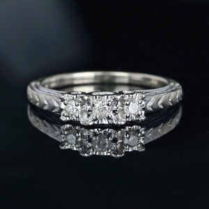 Vintage 10K White Gold Three Stone Diamond Ring - Boylerpf