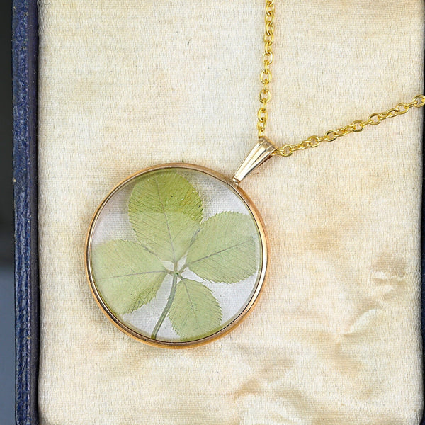 Vintage 9K Gold Double Sided Four Leaf Clover Pendant - Boylerpf
