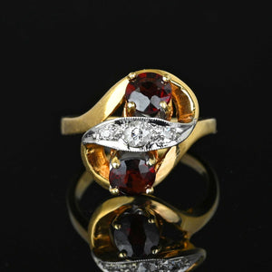 Vintage 14K Gold Garnet Diamond Toi et Moi Ring - Boylerpf