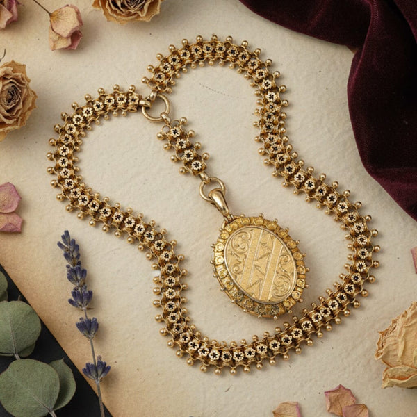 Antique Victorian Gold Vermeil Locket Book Chain Necklace 1884 - Boylerpf
