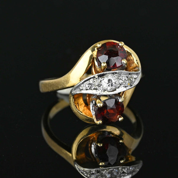 Vintage 14K Gold Garnet Diamond Toi et Moi Ring - Boylerpf
