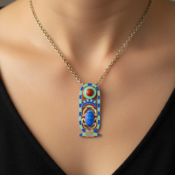 Antique Silver Enamel Egyptian Revival Scarab Brooch - Boylerpf