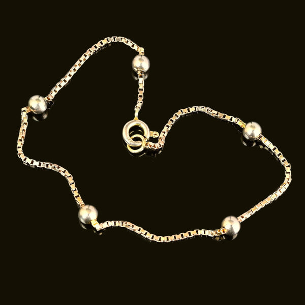 Vintage Gold Ball & Box Link Chain Bracelet - Boylerpf