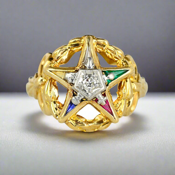 Vintage Diamond Gemstone OES Eastern Star Masonic Ring – Boylerpf