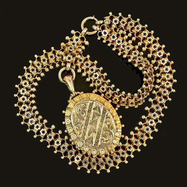 Antique Victorian Gold Vermeil Locket Book Chain Necklace 1884 - Boylerpf